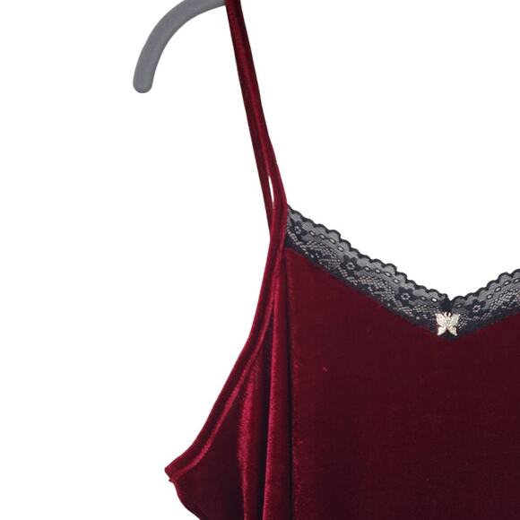 Burgundy Velvet XL Slip Dress Lace Trim Vampire Goth Whimsigoth Baddie Edgy - Picture 9 of 10